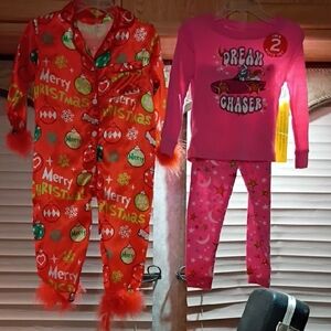 Kidgets Merry Christmas and Dream Chaser Pajama Set - Red and Pink